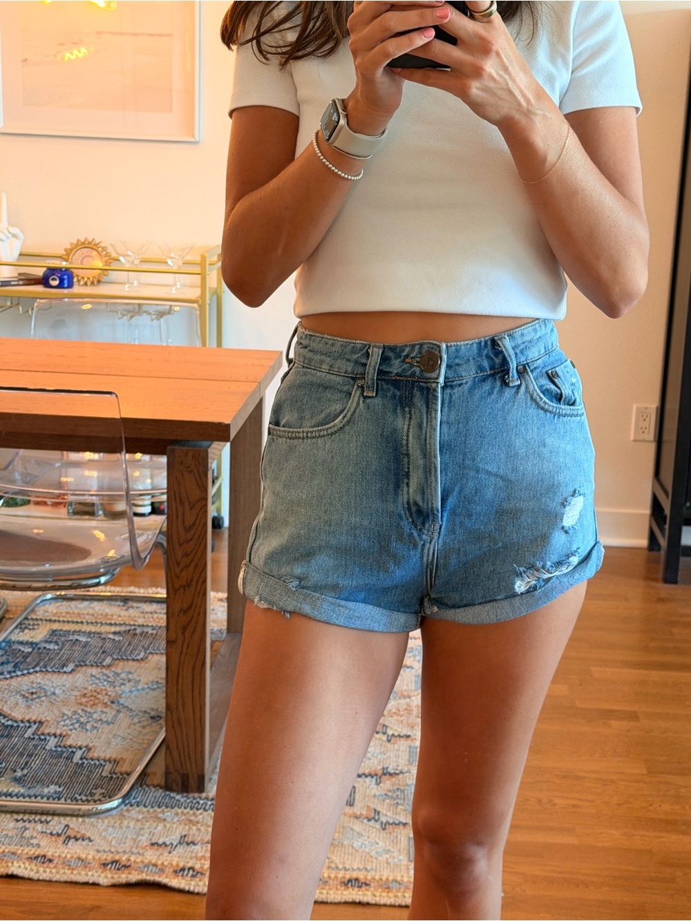 One Teaspoon Light Blue High-Rise Distressed Denim Shorts